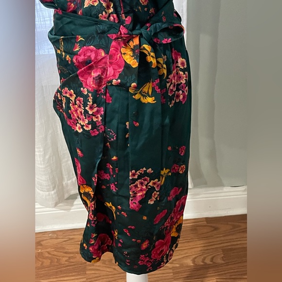 Tacera Green Floral Faux Wrap Midi Dress M - Picture 5 of 11